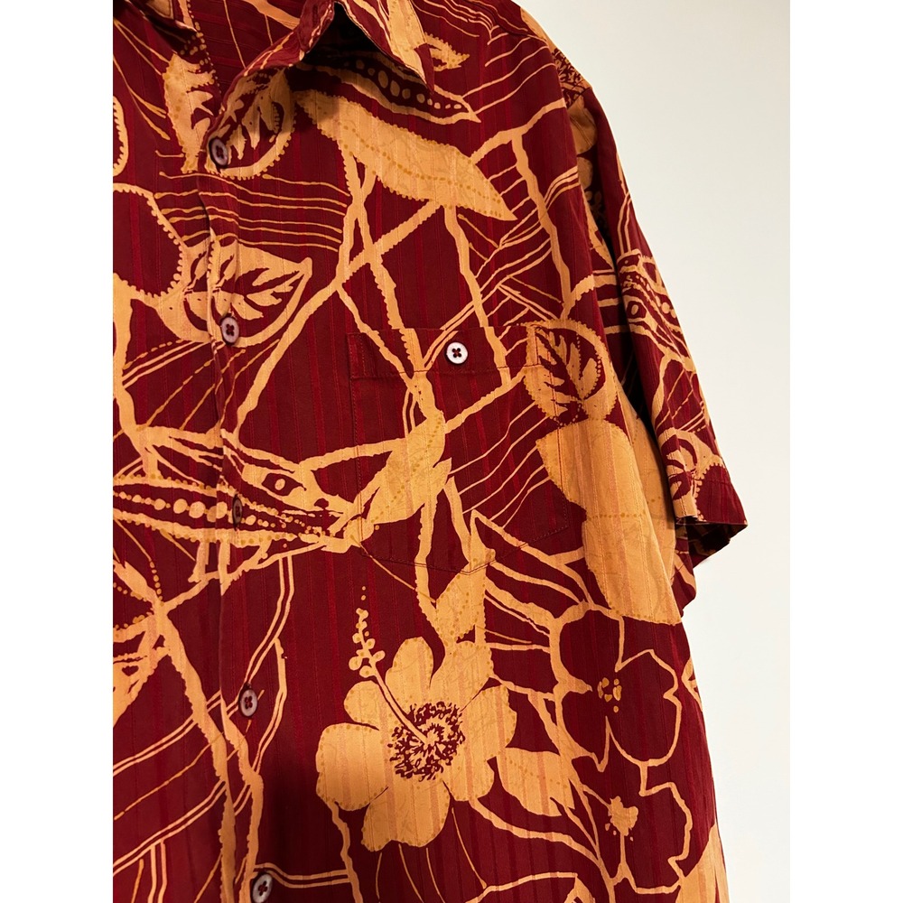 Tori Richard Honolulu Mens Large Silk Cotton Red Orange Tropical Floral Shirt - Picture 5 of 7